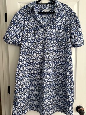 Chicos Blue and White Balloon Sleeve Dress A-Line Like New XL
